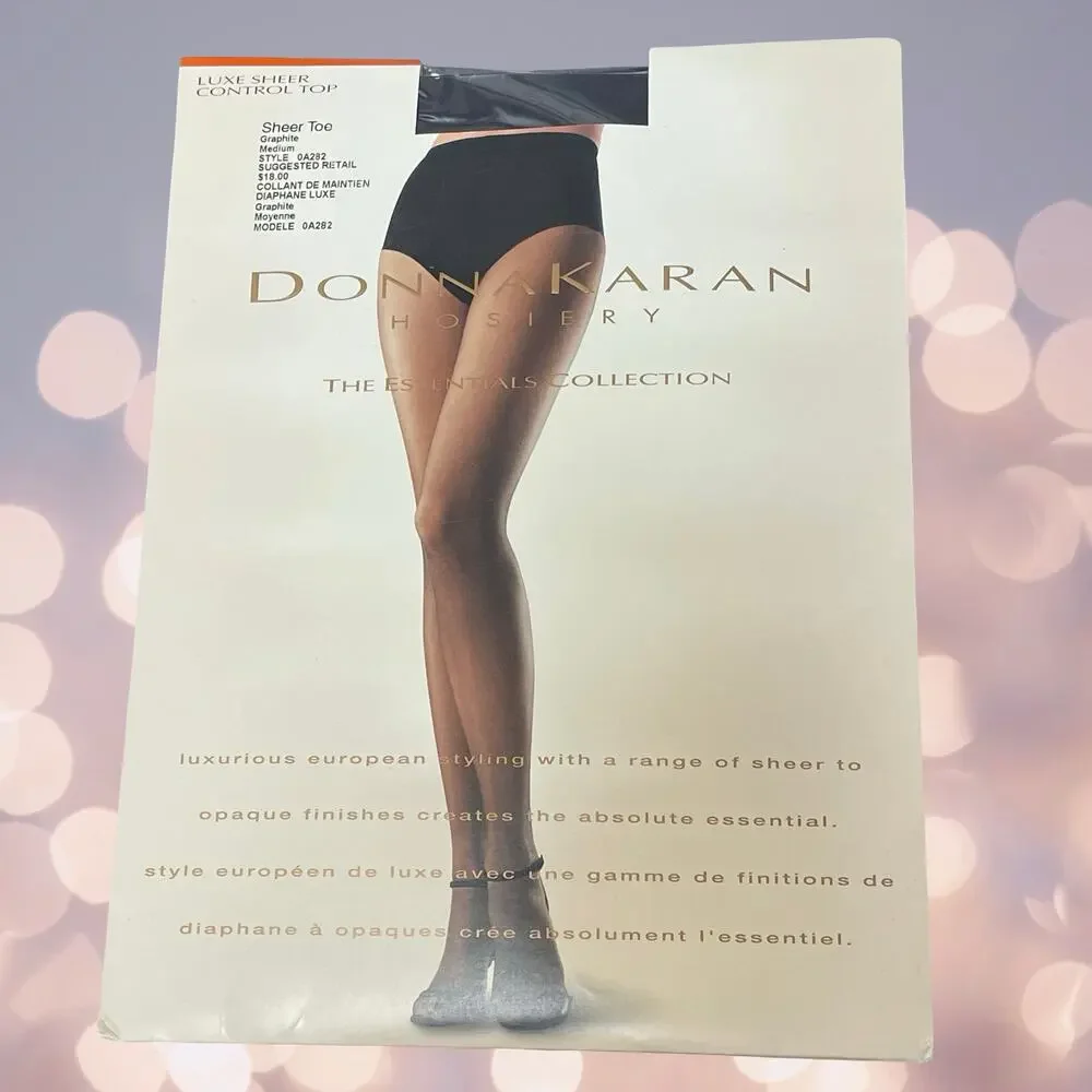 Donna Karan Hosiery Essentials Graphite Medium Pantyhose Luxe Sheer Control Top